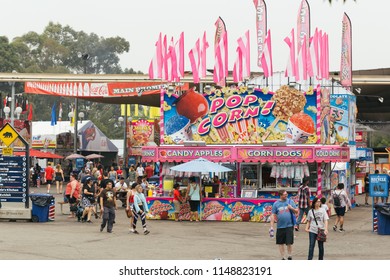 Sacramento, CA - July 29, 2018: Pop Corn, Candy Apples And Corn Dog Stand At California State Fair.