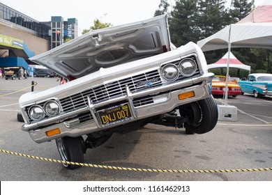 Sacramento, CA - July 29, 2018: White Low Rider Chevrolet Classic Car On Display At California State Fair.