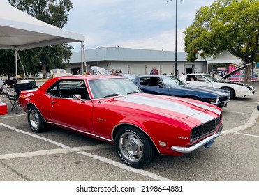 Sacramento, CA - July 31, 2022: Red Chevy Camaro SS 350 On Display At A Classic Display Of Old Cars During State Fair.