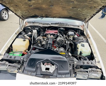 Sacramento, CA - July 31, 2022: Closeup Of A Classic Chevy Camaro Engine At A Show.