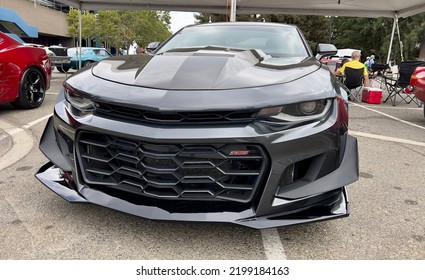 Sacramento, CA - July 31, 2022: Newer Chevy Camaro SS In Black On Display At State Fair Show.