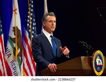 Sacramento, CA - March 8, 2022: California Governor Gavin Newsom Speaking At The State Of The State Address In Sacramento, CA.