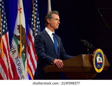 Sacramento, CA - March 8, 2022: California Governor Gavin Newsom Speaking At The State Of The State Address In Sacramento, CA.