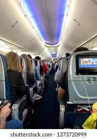 SACRAMENTO, CA, USA - APR 18, 2019: Delta Airlines Aircraft Interior Full Of Passengers