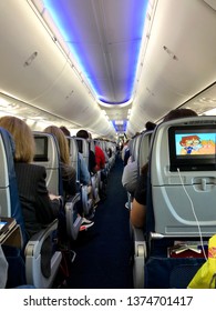 SACRAMENTO, CA, USA - APR 18, 2019: Delta Airlines Aircraft Interior Full Of Passengers