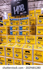 Sacramento, CA, USA August 20th, 2021. Cartons Of Pacifico Brand Mexican Beer For Sale In A Supermarket Aisle