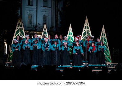 SACRAMENTO, CA, U.S.A. - DEC. 2, 2021: The Oakland Interfaith Gospel Choir Performs At The 90th Annual California Capitol Christmas Lighting Ceremony.