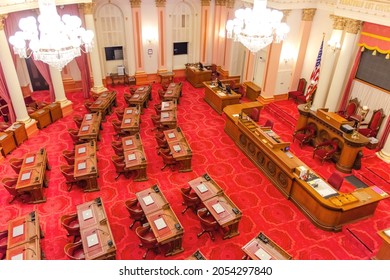 Sacramento, CA, USA - June 18, 2019: Senate Chamber In California State Capitol. 