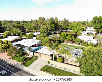 SACRAMENTO, CA, USA - MAY 19, 2018: Aerial View Of Eichler Home Exterior 