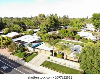 SACRAMENTO, CA, USA - MAY 19, 2018: Aerial View Of Eichler Home Exterior 