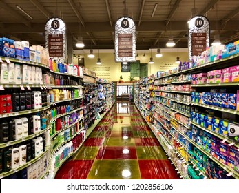 SACRAMENTO, CA, USA - OCT 9, 2018: The Nugget Grocery Store Shopping Aisle , A Very High End Store Chain In Northern California, 