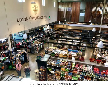 SACRAMENTO, CA, USA - OCT 9, 2018: Aerial View Of Coop Grocery Store Shopping Aisle , A High End Store In Northern California,