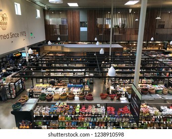 SACRAMENTO, CA, USA - OCT 9, 2018: Aerial View Of Coop Grocery Store Shopping Aisle , A High End Store In Northern California,