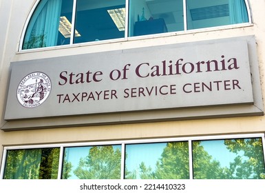 Sacramento, CA, USA October 13 2022 State Of California Tax Payer Service Center Sign In A California Franchise Tax Board Building