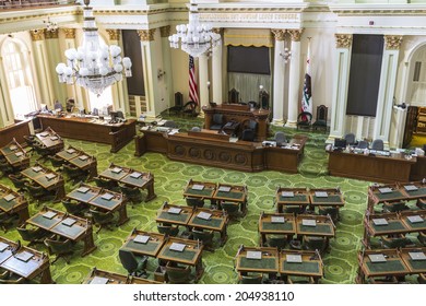 SACRAMENTO, CALIFORNIA - July 4, 2014:  The California State Capitol Legislature Meeting Room In Sacramento, California.  