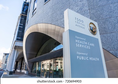 SACRAMENTO, CALIFORNIA - MARCH 5, 2017: Sign For The California Department Of Health Care Services And Public Health Building.