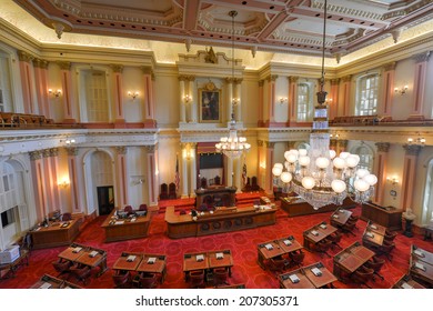 Sacramento, California - MAY 31, 2014: An Empty Senate Chamber In The California State Capitol Building On May 31, 2014 In Sacramento, California