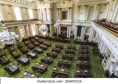 Sacramento, California, USA - July 4, 2014:  Interior Of The California State Legislature Meeting Room In The State Capitol Building In Sacramento, California.  