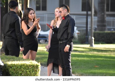 SACRAMENTO, CALIFORNIA-CIRCA September 2018- Tourists Take A Break Outside California State Capitol Building. The State Capitol Museum Is One Of Sacramento's Attractions.