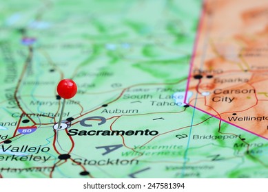 Sacramento pinned on a map of USA 