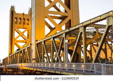 Sacramento Tower Bridge At Dusk Closeup