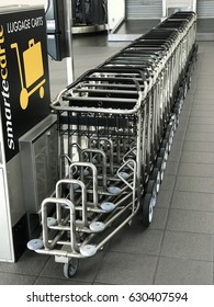 SACRAMENTO, USA - APR 28, 2017: SMF International Airport Baggage Claim Area Smart Carte, Luggage Carts