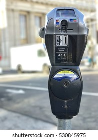 SACRAMENTO, USA - DEC 6, 2016: Electronic parking meter in the city streets of Sacramento