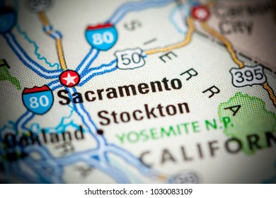 Sacramento. USA on a map.