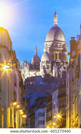 The Sacre Coeur basilica in the evening, Paris, France.