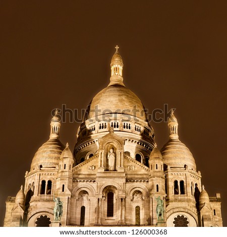 Sacre-Coeur Basilica, Montmarte, Paris, at night.