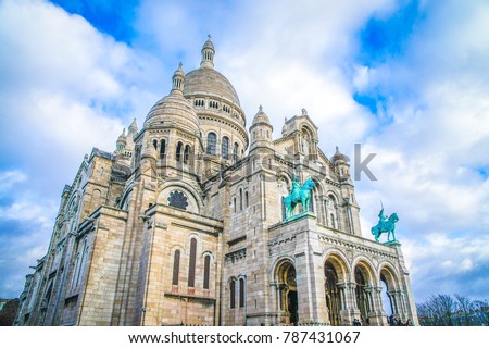 Sacre-Coeur Basilica, a Roman Catholic church and minor basilica at the summit of the butte Montmartre in Paris
