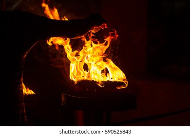 Sacred Fire. Making A Fire Ritual. Typical Hindu Ritual.