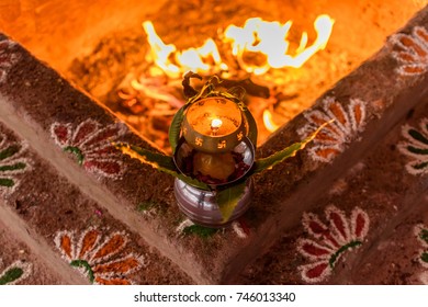 Sacred Fire For Puja . Selective Focus Is Used.