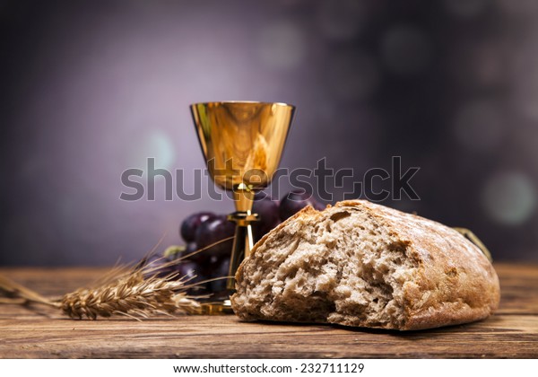 Sacred Objects Bible Bread Wine Stock Photo (Edit Now) 232711129