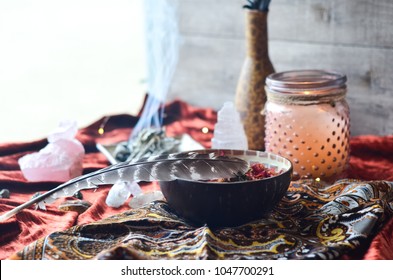 Sacred Space With Sage And Crystals