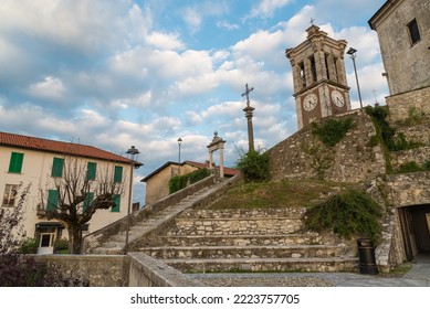 Sacro Monte of Varese (Santa Maria del Monte), Italy. Stone staircase that leads to the church of the medieval hamlet. Unesco site - Powered by Shutterstock