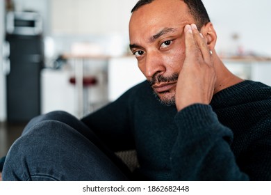 Sad 40 Years Old Man Crying At Home