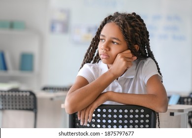 Sad African-American Girl At School. Stop Racism