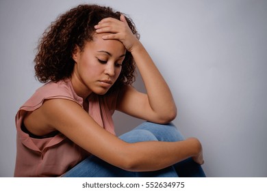 Sad afro-american woman portrait  isolated on background