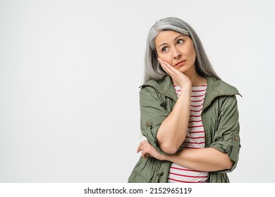 Sad Bored Tired Caucasian Mature Middle-aged Woman In Casual Clothes Feeling Exhausted Offended In Bad Mood Isolated In White Background. Toothache