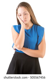 Sad And Bored Woman Thinking About Something, Isolated In White