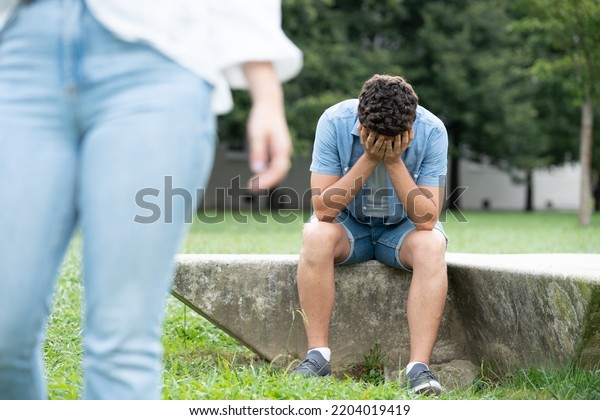 Sad Boy Sitting Outdoors Park Crying Stock Photo 2204019419 | Shutterstock