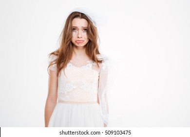 Sad Bride. Isolated White Background