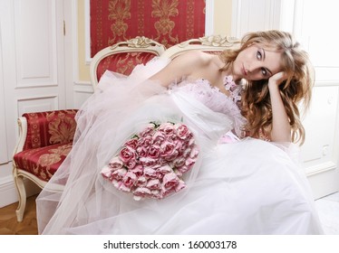 Sad Bride Sitting In Luxurious Palace