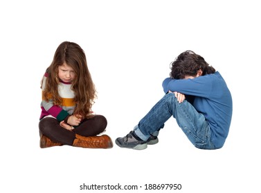 Sad Children Isolated On A White Background