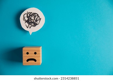 sad cube emotion chaoson blue background - Shutterstock ID 2314238851