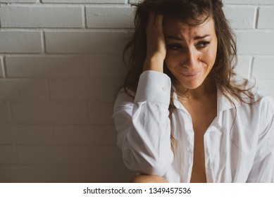 sad depressed caucasian lady semi nude 스톡 사진 1349457536 shutterstock