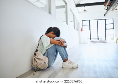 Sad, Depression And Mental Health Issue Of A Woman University Student On A Floor. Fear, Anxiety And Study Stress Of A Female From India Feeling Depressed And Overwhelmed From A Study Fail At Home