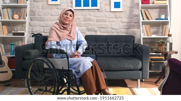 Sad Disabled Old Woman Turban Wheelchair Stock Photo (Edit Now) 1911662725