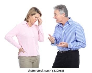 Sad Elderly Couple. Divorce. Isolated Over White Background